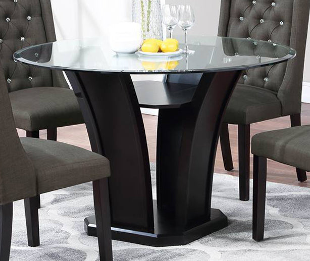 Marietta Clear Glass/Dark Brown Wood Round Dining Table