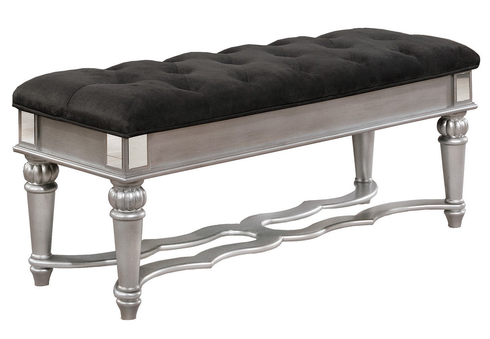 Marilena Black Velvet/Metallic Gray Wood Bench