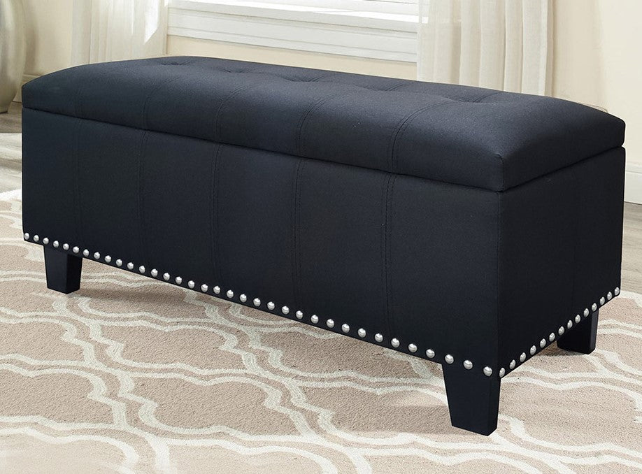 Maritta Black Linen Bench with Storage