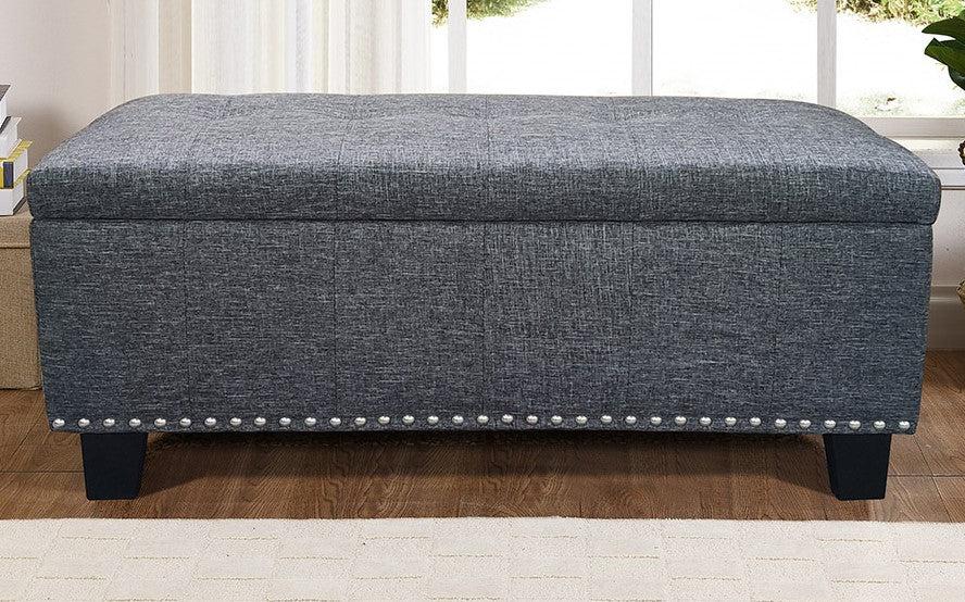 Maritta Grey Linen Bench with Storage