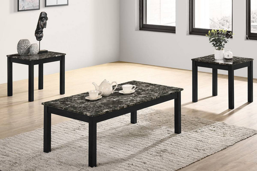 Marleen 3-Pc Black Faux Marble/Wood Table Set