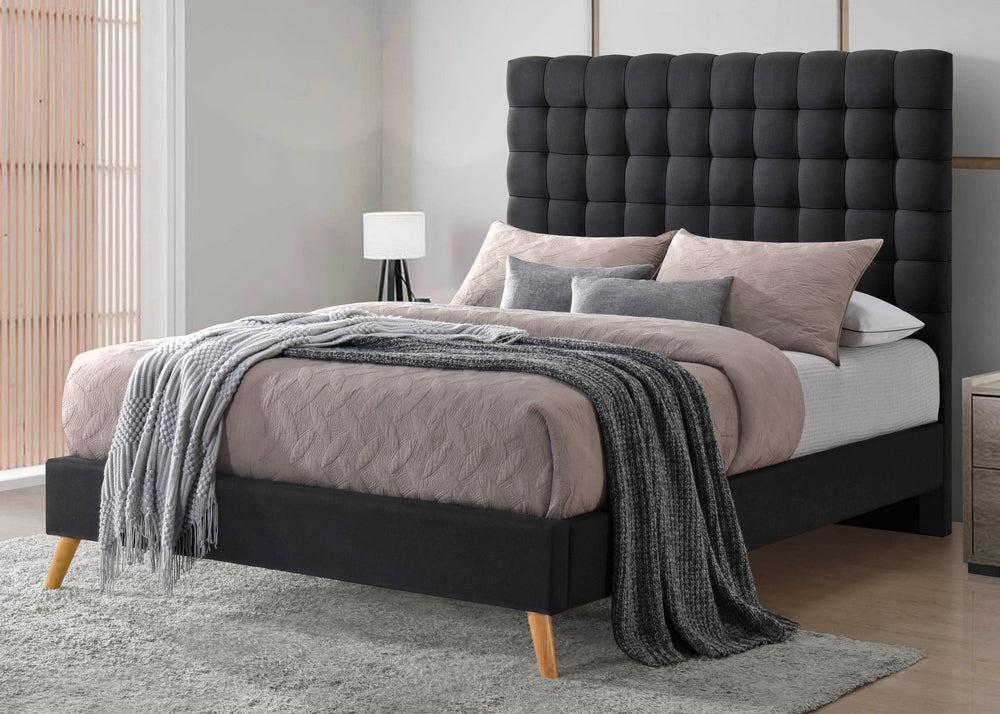 Maude Dark Gray Linen Fabric Eastern King Platform Bed