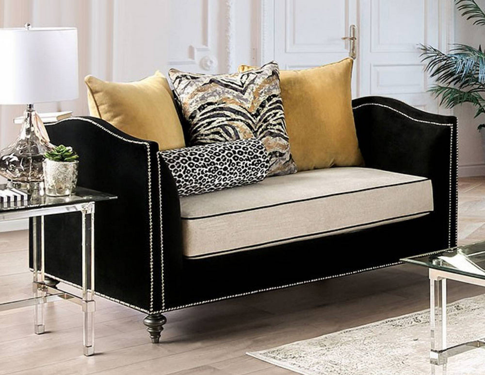 Maya Black/Beige Microfiber Loveseat