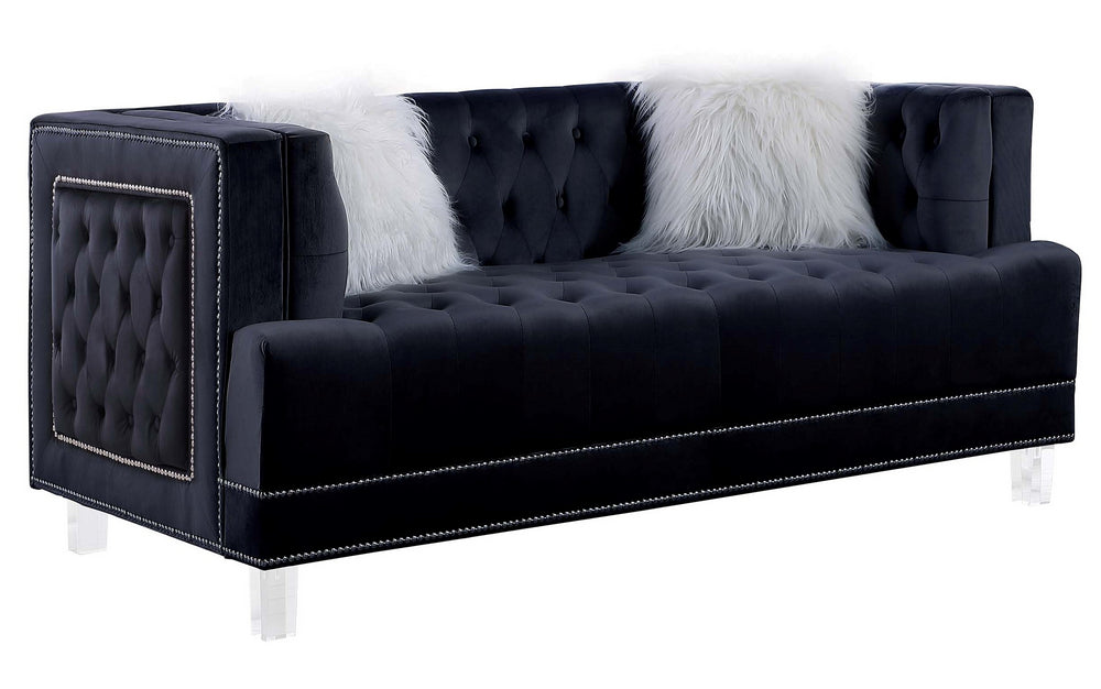 Maya Black Velvet Tufted Loveseat