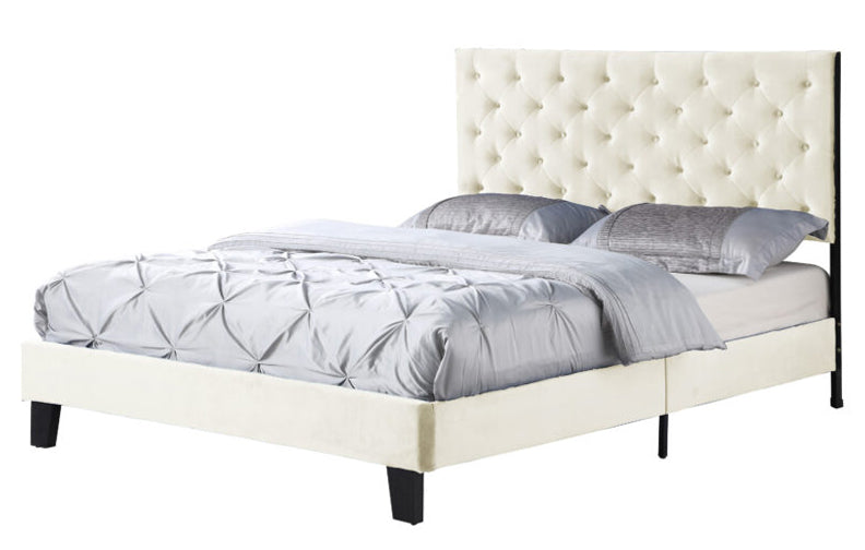 Melany Beige Fabric King Platform Bed