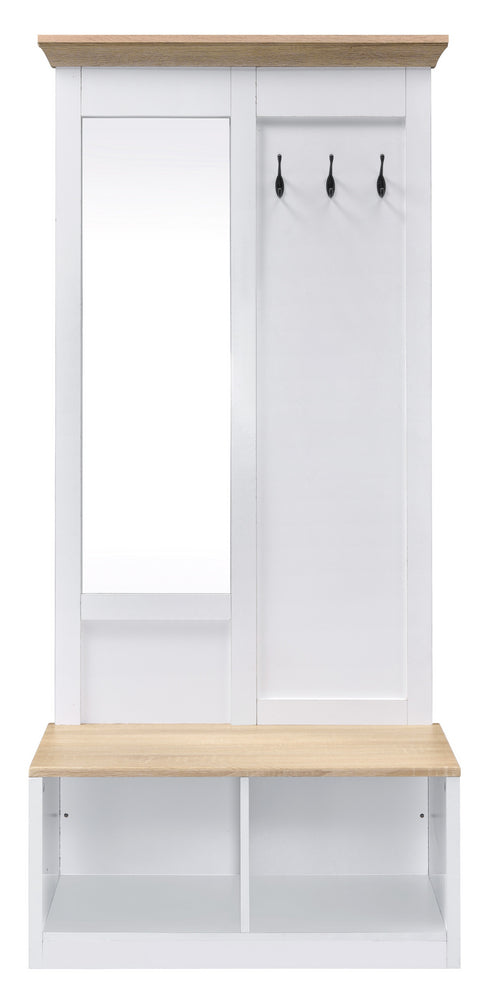 Melati Light Oak/White Wood Hall Tree with Mirror