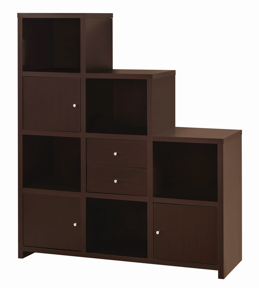 Melina Cappuccino Wood Asymmetrical Bookcase