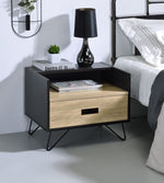 Melkree Oak/Black Wood/Metal Nightstand with Drawer & Shelf