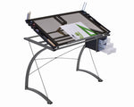 Melo Contemporary Smoke Glass/Silver Metal Drafting Desk