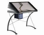 Melo Contemporary Smoke Glass/Silver Metal Drafting Desk