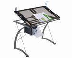 Melo Contemporary Smoke Glass/Silver Metal Drafting Desk