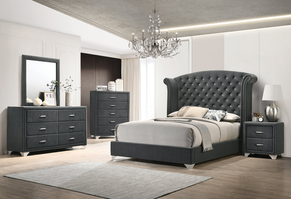 Melody 5-Pc Grey Velvet Cal King Bedroom Set (Oversized)