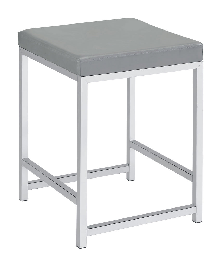 Umbridge Light Grey Leatherette/Chrome Metal Vanity Stool