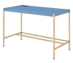 Midriaks Navy Blue Wood/Gold Metal Writing Desk with USB