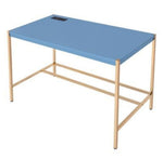 Midriaks Navy Blue Wood/Gold Metal Writing Desk with USB