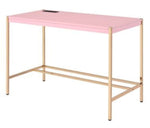 Midriaks Pink Blue Wood/Gold Metal Writing Desk with USB