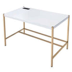 Midriaks White Wood/Gold Metal Writing Desk with USB