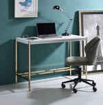 Midriaks White Wood/Gold Metal Writing Desk with USB