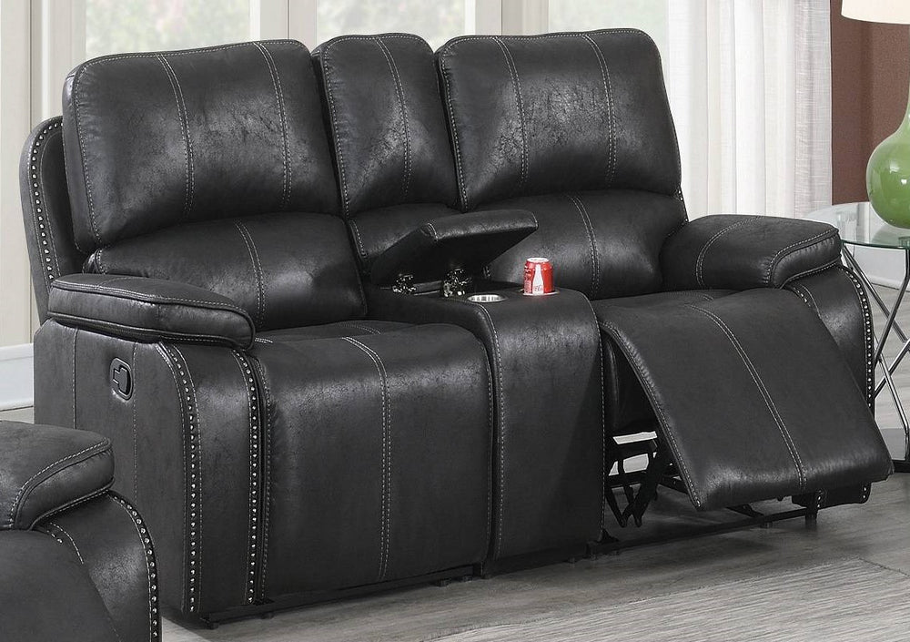 Minea Black Leather-Like Fabric Manual Recliner Loveseat