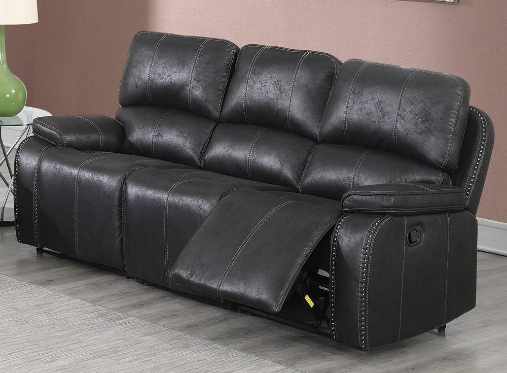 Minea Black Leather-Like Fabric Manual Recliner Sofa