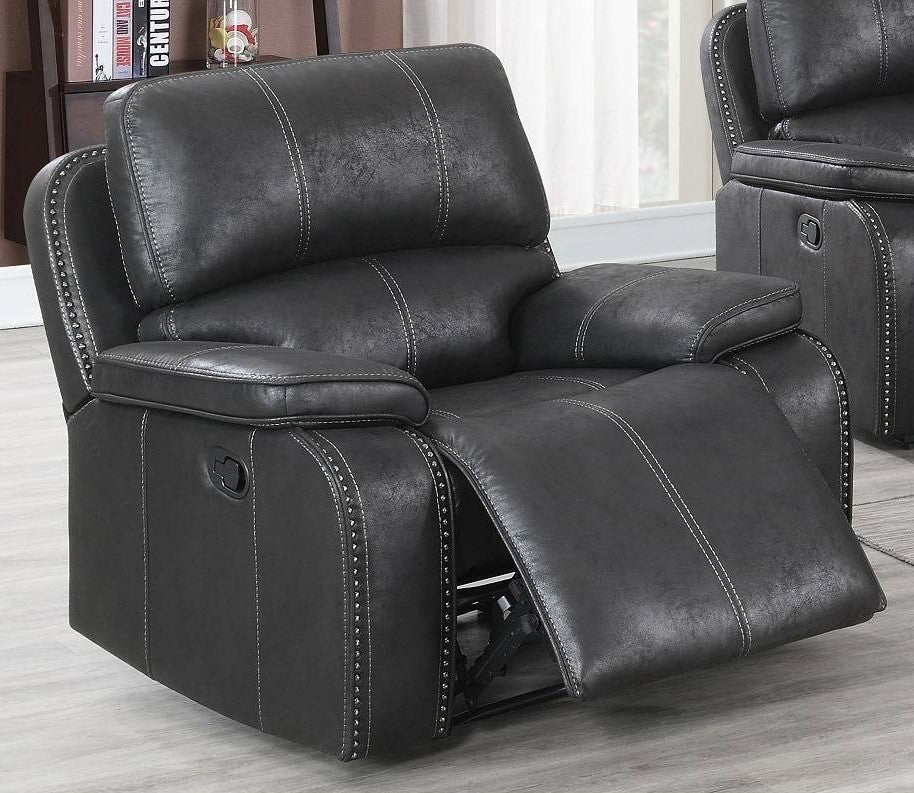 Minea Black Leather-Like Fabric Power Recliner