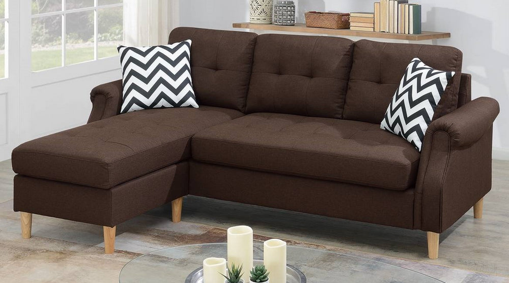 Minty 2-Pc Dark Coffee Fabric Reversible Sectional Sofa