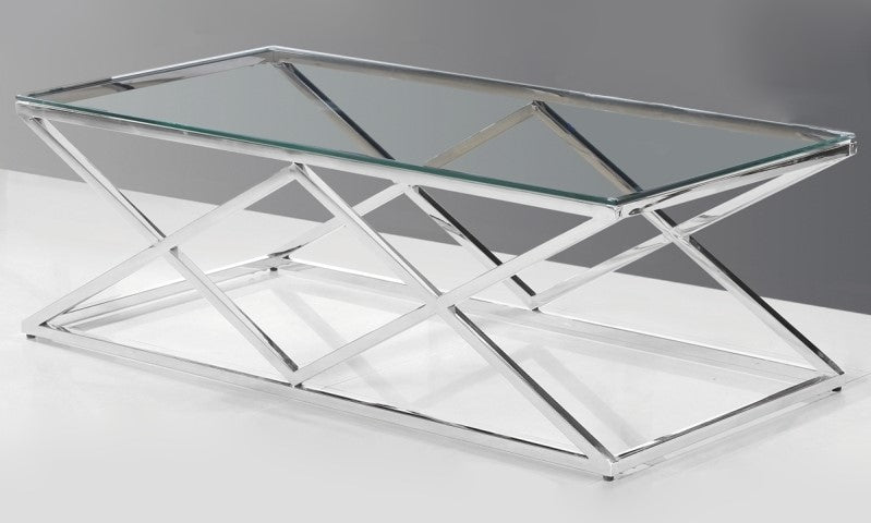 Mirka Clear Glass/Silver Metal Coffee Table