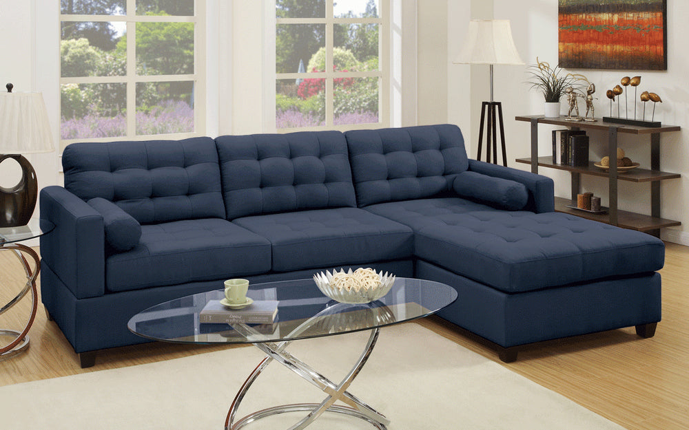 Miya 2-Pc Dark Blue Fabric Reversible Sectional Sofa