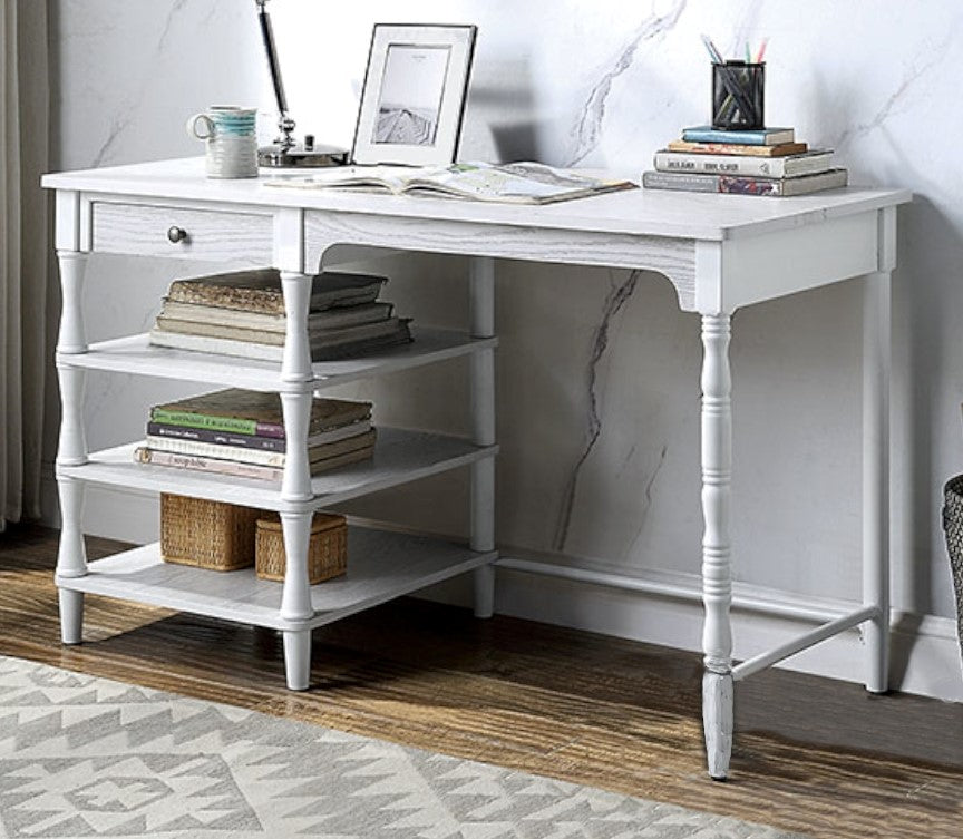 Moers White Wood Writing Desk w/ Open Shelves