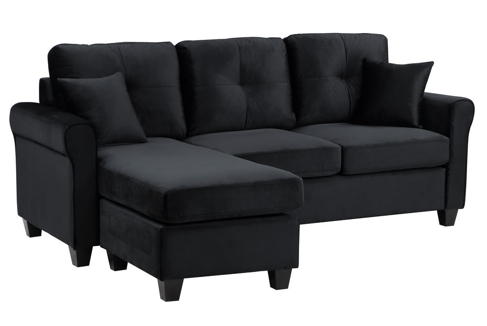 Monty Black Velvet Fabric Reversible Sectional Sofa