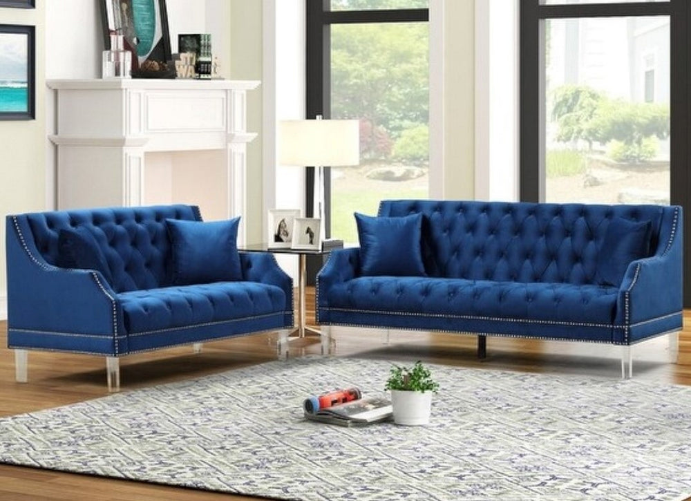 Mora 2-Pc Blue Velvet Sofa Set