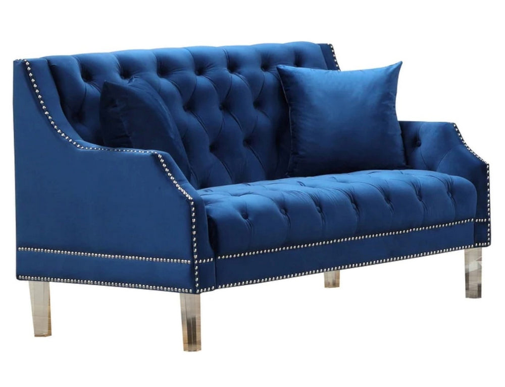 Mora Blue Velvet Tufted Loveseat