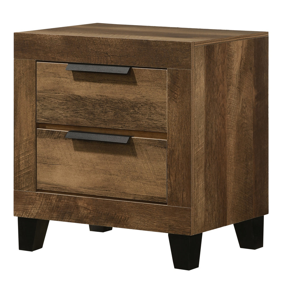 Morales Rustic Oak Wood 2-Drawer Nightstand