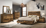 Morales Rustic Oak Wood King Bed with Storage