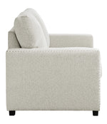 Morelia Beige Chenille Fabric Loveseat with Nailheads