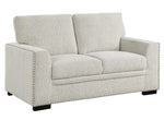 Morelia Beige Chenille Fabric Loveseat with Nailheads