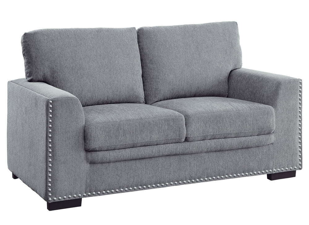 Morelia Gray Chenille Fabric Loveseat w/ Nailhead Trim