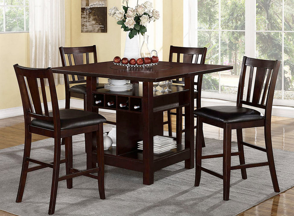 Morgane 5-Pc Dark Rosy Brown Wood Counter Height Table Set