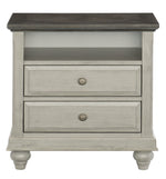 Mossbrook Light Gray Wood 2-Drawer Nightstand