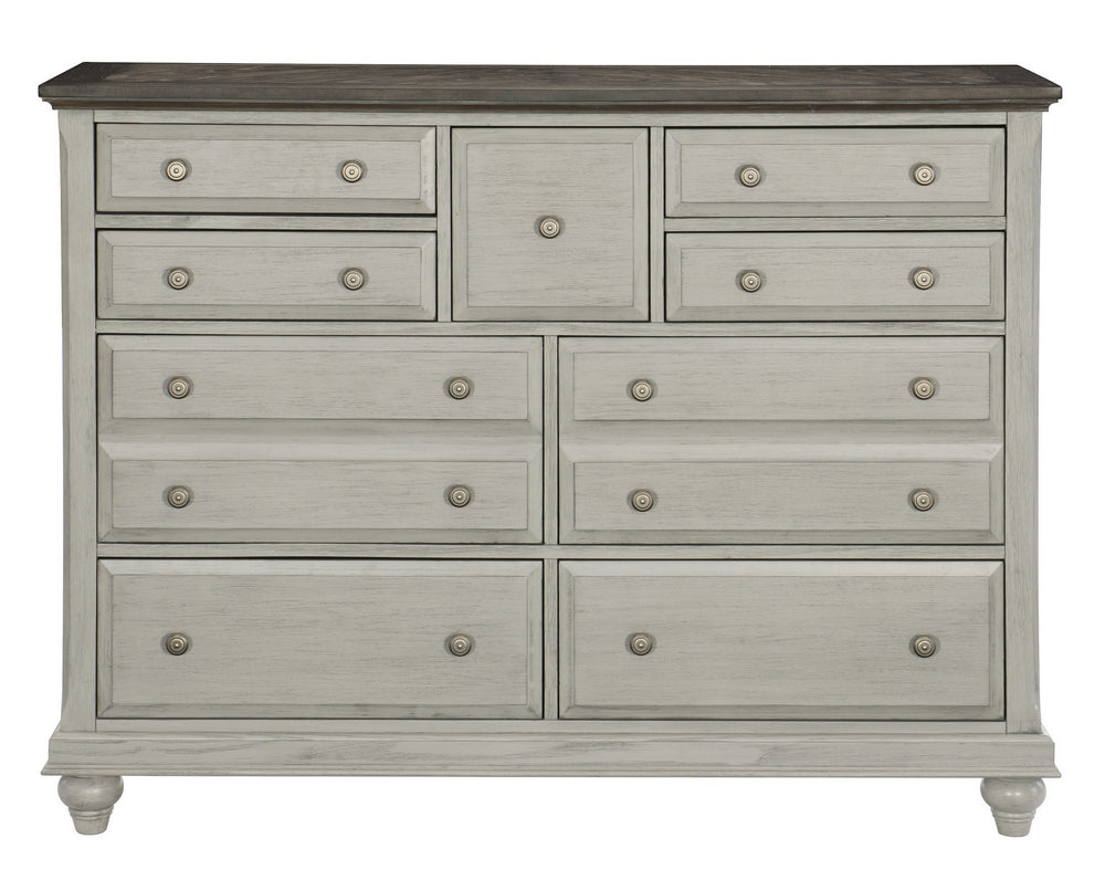 Mossbrook Light Gray Wood 9-Drawer Dresser