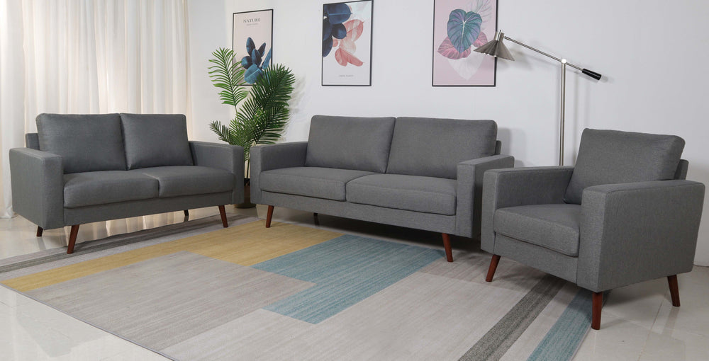 Muriel 3-Pc Light Gray Linen Fabric Sofa Set