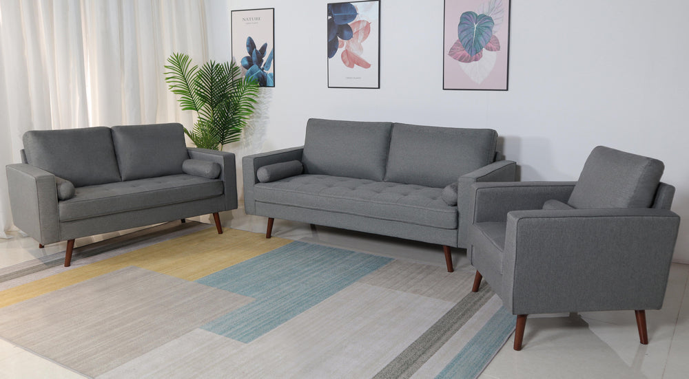 Muriel 3-Pc Light Gray Linen Fabric Sofa Set