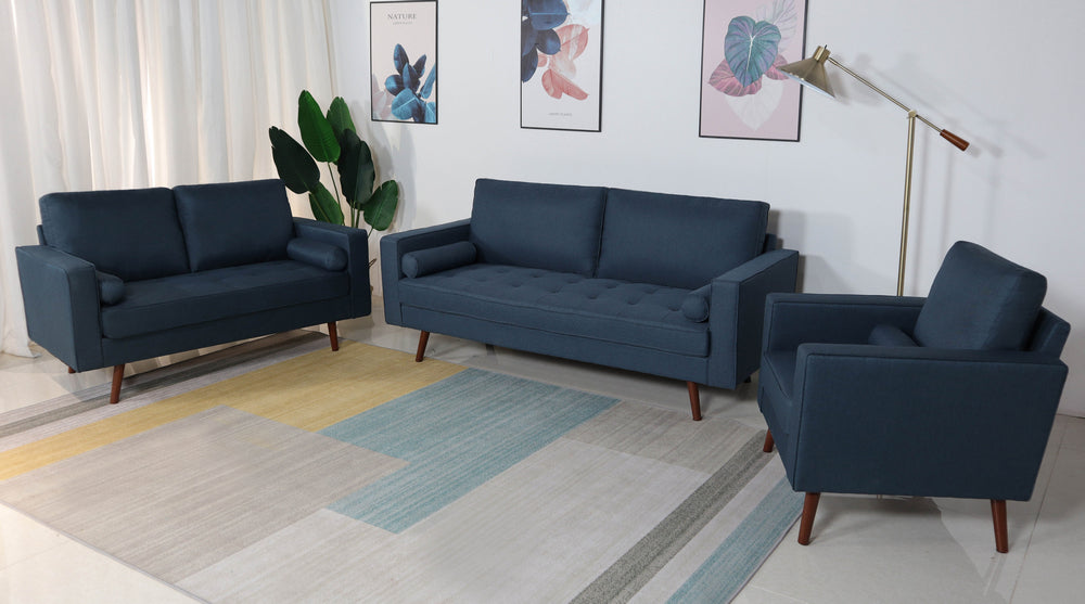 Muriel 3-Pc Navy Linen Fabric Sofa Set