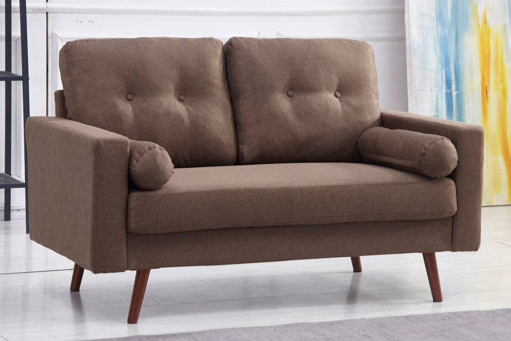 Muriel Brown Linen Fabric Loveseat