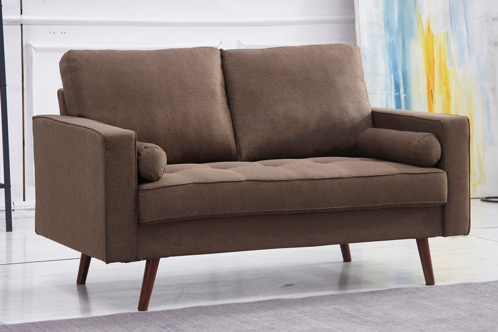 Muriel Brown Linen Fabric Loveseat