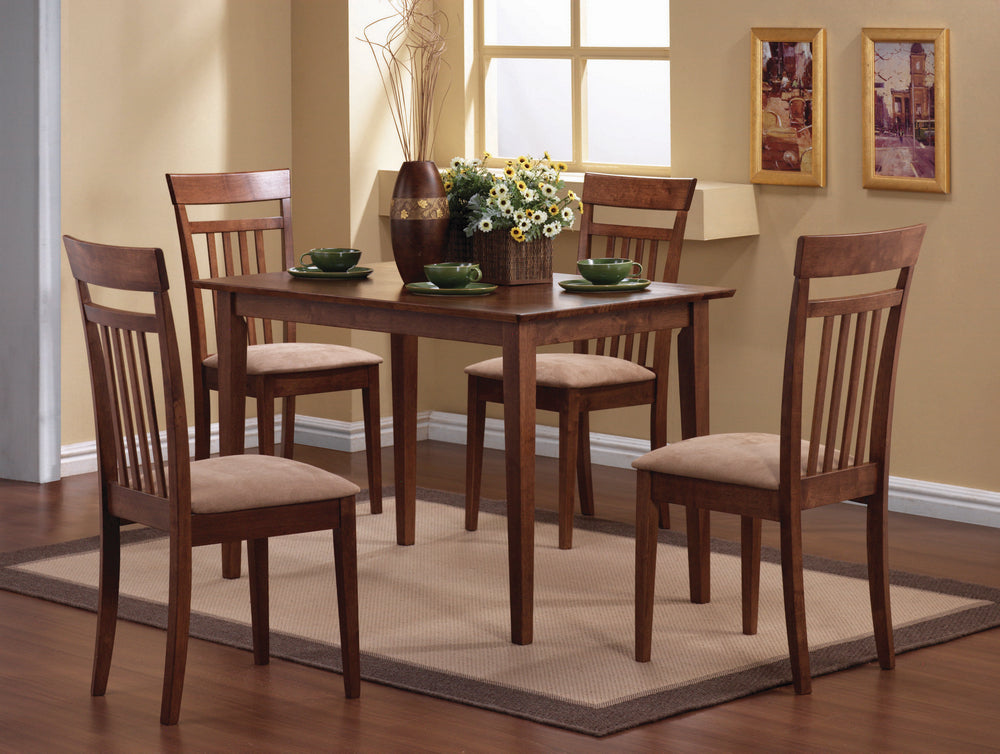 Murielle 5-Pc Chestnut Wood/Tan Fabric Dining Table Set