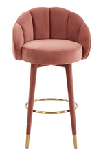 Myla Salmon Velvet Swivel Bar Stool