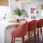 Myla Salmon Velvet Swivel Bar Stool