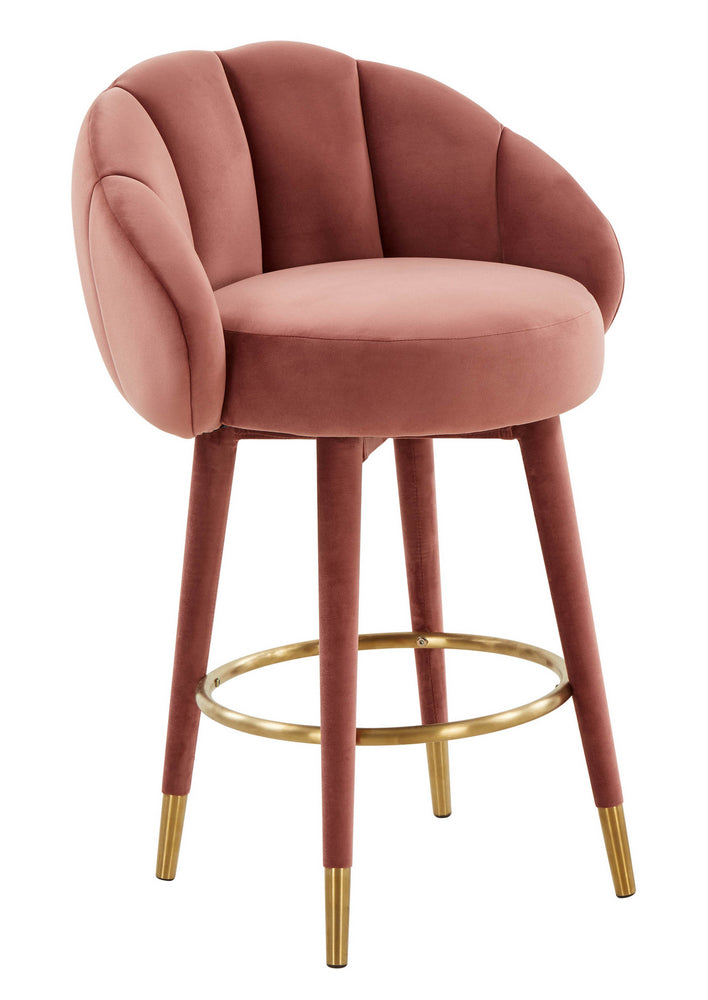 Myla Salmon Velvet Swivel Counter Height Stool