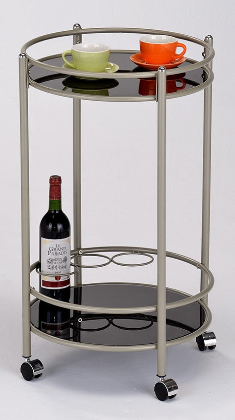 Nadica Black Metal/Glass Serving Cart with Shelf